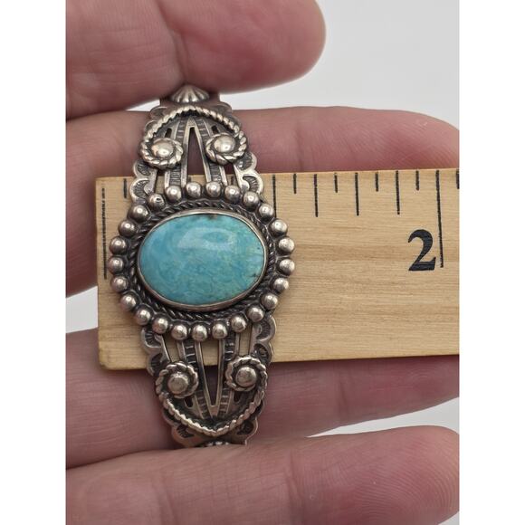 VINTAGE FRED HARVEY NATIVE AMERICAN TURQUOISE CUFF BRACELET - Picture 4 of 16